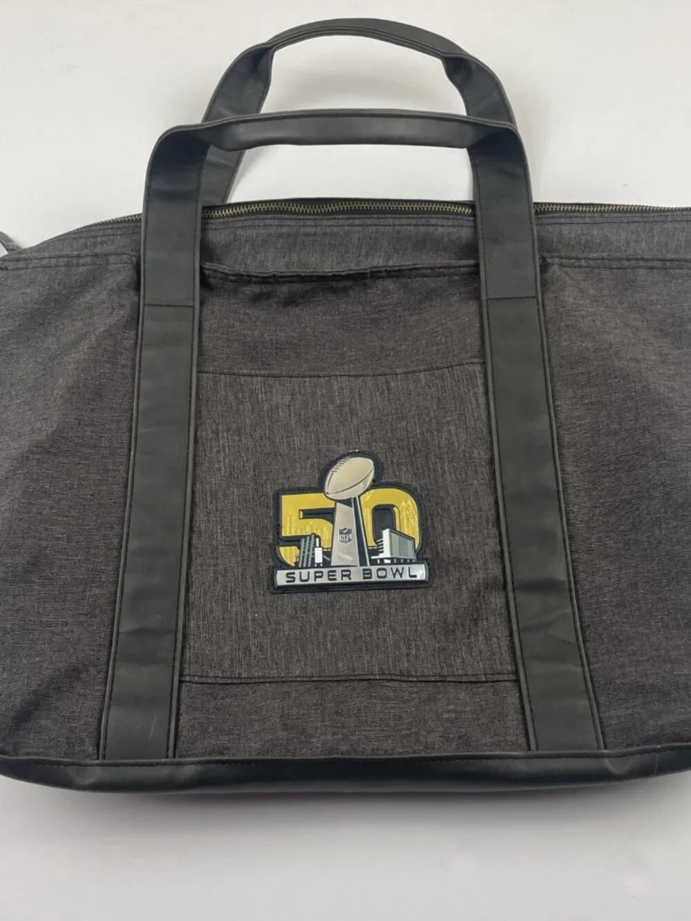 Super Bowl 50 Genuine Media Tote Bag Zip With Logo Patch Canvas Double Handle